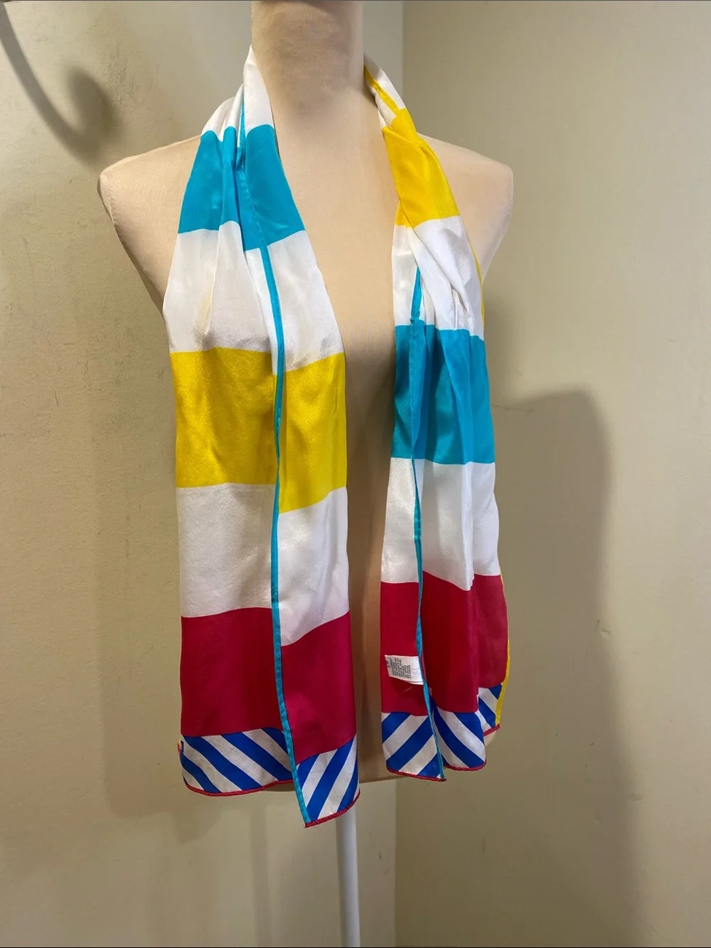Echo Multicolor Silk Scarf with Teal, Fuchsia & White Panels